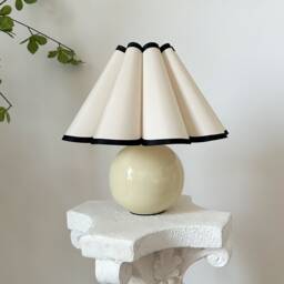Handmade Ceramic Table Lamp, 110-240V Durable Base Pleated Fabric Shade, For Bedroom Living Room Kitchen, Rustic Japandi Cozy Decor - thumbnail 1