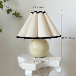 Handmade Ceramic Table Lamp, 110-240V Durable Base Pleated Fabric Shade, For Bedroom Living Room Kitchen, Rustic Japandi Cozy Decor - thumbnail 2