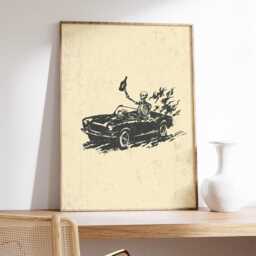 Retro Skeleton Driving Hot Rod Poster Print, Vintage Macabre Car Art, Dark Academia Wall Decor, Grunge Skull Goth Gifts - thumbnail 2