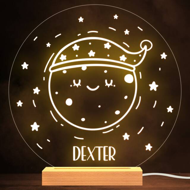 Cute Sleeping Moon Personalised Gift Warm White Lamp Night Light - image 1
