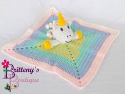 Rainbow Unicorn Baby Security Blanket Girl Lovey Crochet Plush Cuddle
