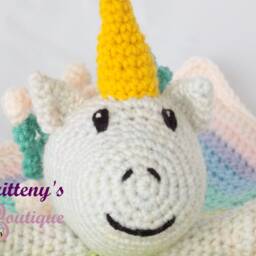 Rainbow Unicorn Baby Security Blanket Girl Lovey Crochet Plush Cuddle - thumbnail 2