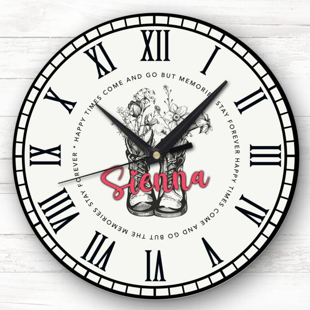 Floral Vintage Wellington Boots Personalised Gift Clock - image 1