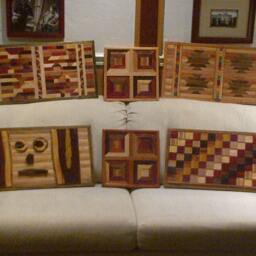Wood Wall Art Sculpture Featuring A Variety Of Exotic Wood Pieces in Three Dimensional, Geometric Checkerboard-Like Array - thumbnail 2