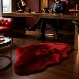 Real Sheepskin Rug, Burgundy Soft Wool Home D??cor - thumbnail 2