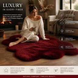 Real Sheepskin Rug, Burgundy Soft Wool Home D??cor - thumbnail 3