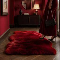 Real Sheepskin Rug, Burgundy Soft Wool Home D??cor - thumbnail 1