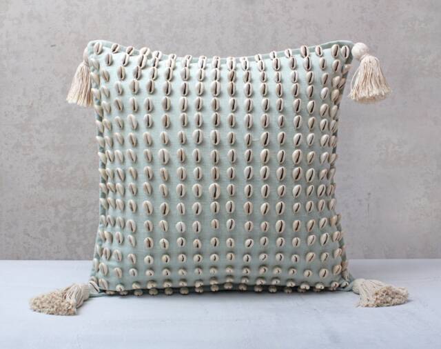Light Blue Cotton Embroidered Bohemian, Bali Style Pillow Cover, Decorative Handmade Throw Cover, Cover Wlcc019 - image 1