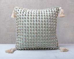 Light Blue Cotton Embroidered Bohemian, Bali Style Pillow Cover, Decorative Handmade Throw Cover, Cover Wlcc019 - thumbnail 1