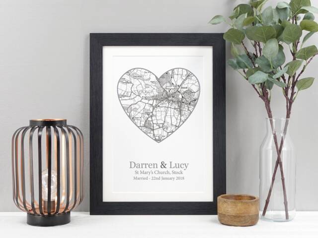 Heart Location Map Print - Personalised New Home Gift Wedding Or Anniversary Present Custom Couples Wall Art Va135 - image 1
