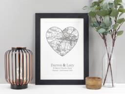 Heart Location Map Print - Personalised New Home Gift Wedding Or Anniversary Present Custom Couples Wall Art Va135 - thumbnail 1