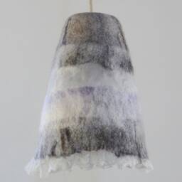 Hanging Lamp, Pendant Light, Semi Transparent Felted Lampshade, Warm-Grey & Lilac Tones. Unique Design, Natural Materials, Wool Silk - thumbnail 2