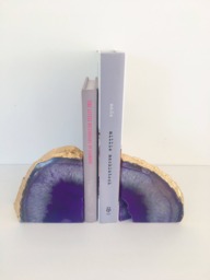 Purple & Gold Agate Bookends With Leaf Edging. Boho Chic Homeware
