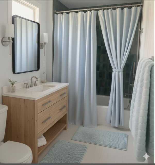 Custom Shower Curtain Extra Long Pleated Handmade Romantic Rod Pocket Eyelet Tie Top, Home_1012 - image 1