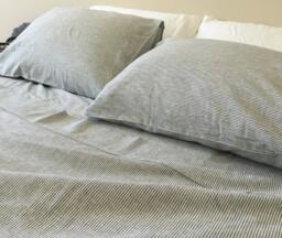 Black & White Ticking Striped Sheets Set With Ticking Stripe Pillow Covers, Striped Bedding, Pinstripe Bed Sheets - thumbnail 1