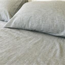 Black & White Ticking Striped Sheets Set With Ticking Stripe Pillow Covers, Striped Bedding, Pinstripe Bed Sheets - thumbnail 3