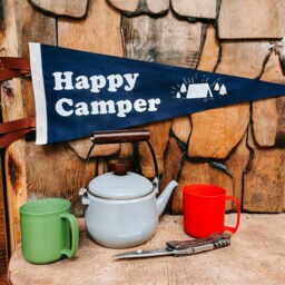 Happy Camper Pennant Flag/Felt Pennant Gallery Wall Decor Caravan Outdoors Travel Adventure Kids Bedroom Camping Tent - thumbnail 1