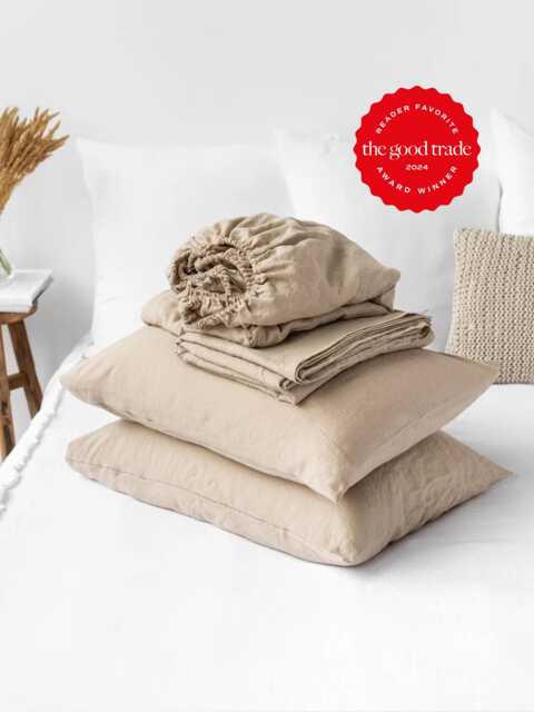 Natural Linen Sheet Set Beige Queen King Sheets Bedding - image 1