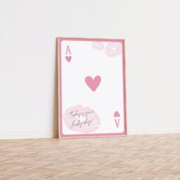 Lucky Ace Of Hearts Print, Retro Playing Card Wall Art, Inspiring Quote Poster, Pink Decor, Trendy Preppy Room Decor 2379 - thumbnail 3