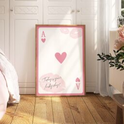 Lucky Ace Of Hearts Print, Retro Playing Card Wall Art, Inspiring Quote Poster, Pink Decor, Trendy Preppy Room Decor 2379 - thumbnail 1