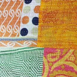 Handmade Floral Kantha Quilt Indian Cotton Twin Bedspread - thumbnail 4