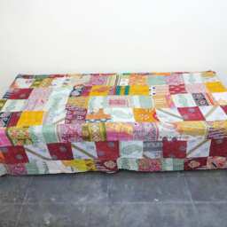 Handmade Floral Kantha Quilt Indian Cotton Twin Bedspread - thumbnail 2