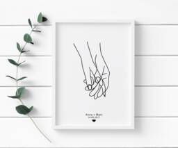 Holding Hands Personalised Line Drawing Print, Simplistic Abstract Art, Love Prints, Cards, Valentines Day - thumbnail 1