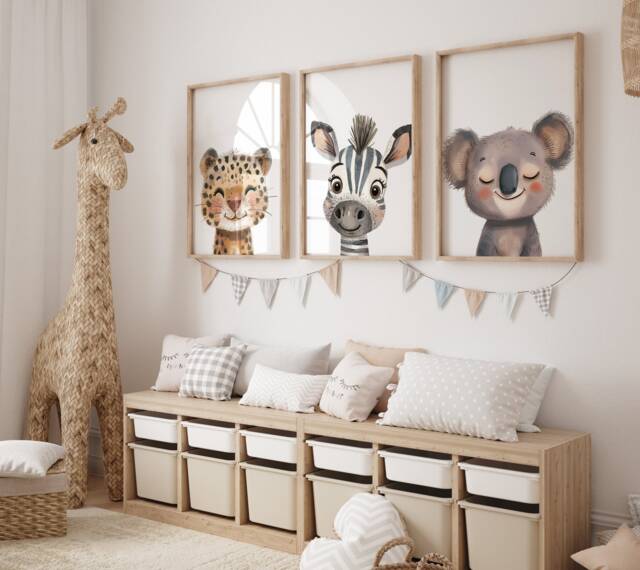 Safari Baby Animal Nursery Prints, Set Of 3, Prints, Wall Art, Prints For Nursery, Christmas Gift - image 1