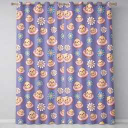 Kawaii Chick Sitting On Donut With Flowers Seamless Pattern Purple Background Readymade Eyelet Ring Top Thermal 100% Blackout Curtains - thumbnail 2