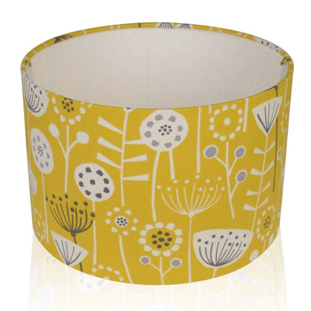 Ochre Floral Lampshade, Scandinavian Cotton Print, Handmade Uk, Yellow Light Shade, Home Decor - image 1