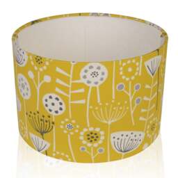 Ochre Floral Lampshade, Scandinavian Cotton Print, Handmade Uk, Yellow Light Shade, Home Decor