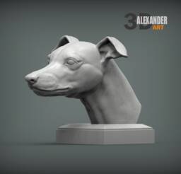 3D Printed Whippet Bust Pet Memorial Statue, Home Decor