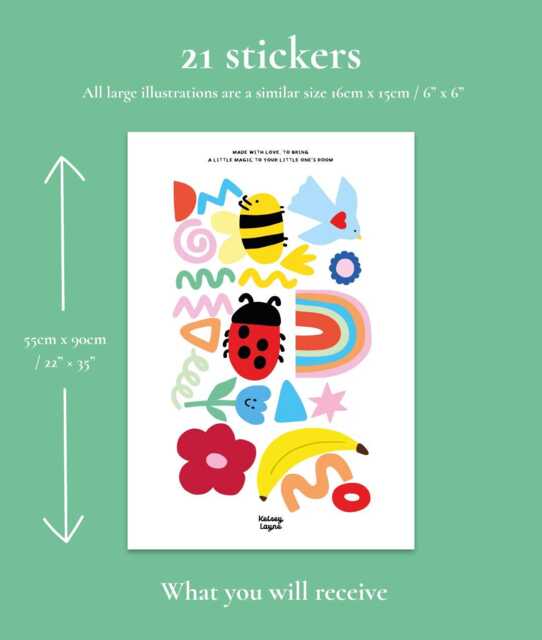 Large Colourful Doodle Fabric Wall Stickers For Girls Nursery - Peel & Stick Removable Decals - image 1