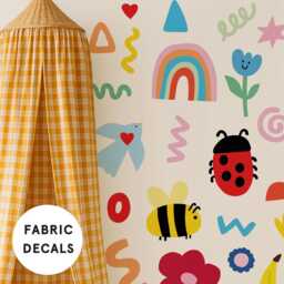 Large Colourful Doodle Fabric Wall Stickers For Girls Nursery - Peel & Stick Removable Decals - thumbnail 2