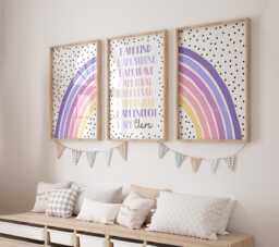 Tween Girls Prints, Positive Motivational Sayings, Set Of 3, Purple & Pink Bedroom, Personalised Wall Art, Rainbow Room Decor - thumbnail 1