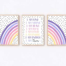 Tween Girls Prints, Positive Motivational Sayings, Set Of 3, Purple & Pink Bedroom, Personalised Wall Art, Rainbow Room Decor - thumbnail 2