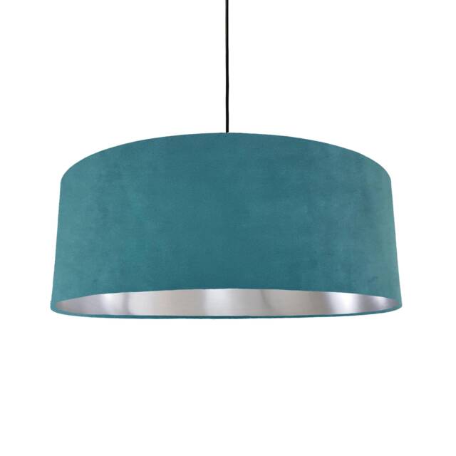 Extra Large Teal Blue Velvet Lampshade With Silver Lining - image 1