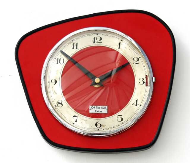 Retro Red Wall Clock - 23cm New Handmade Formica Mid Century Style Vintage French Gift Off The Clocks - image 1