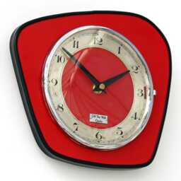 Retro Red Wall Clock - 23cm New Handmade Formica Mid Century Style Vintage French Gift Off The Clocks - thumbnail 2