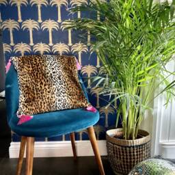 Velvet Tiger Sequin Pillow, Gold Zip & Tassels, Cheetah Back - thumbnail 2