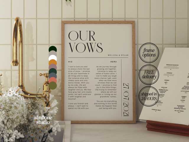 Custom Wedding Vows Print, Personalised Valentines Day Gift, Minimalist Gift, Unique Couples First Anniversary Wall Art - image 1