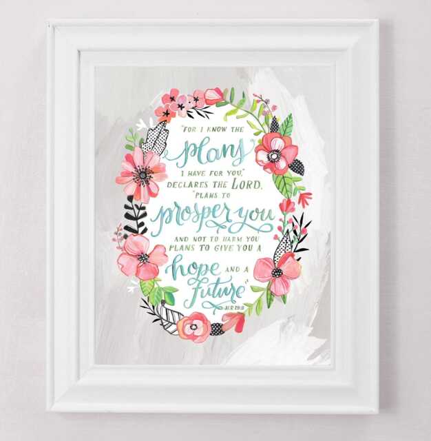 Jeremiah 2911 - Art Print Makewells Bible Verse Illustration For I Know The Plans Have For You Scripture Wall Decor Hand-Lettered - image 1