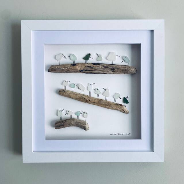 Cornish Sea Glass Bird Wall Art Unique Framed Picture Handmade in Cornwall - image 1