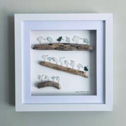 Cornish Sea Glass Bird Wall Art Unique Framed Picture Handmade in Cornwall - thumbnail 1
