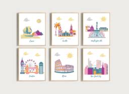 Cityscape Nursery Art Prints Travel Theme Decor, Set Of 6 - thumbnail 1