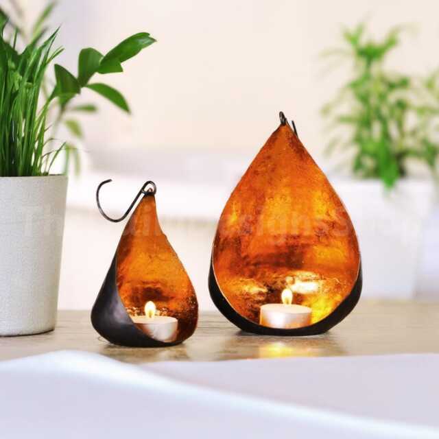 Black & Copper Candle Lanterns - Set Of 2 Recycled Metal Tea Light Holders
