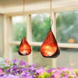 Black & Copper Candle Lanterns - Set Of 2 Recycled Metal Tea Light Holders - thumbnail 2