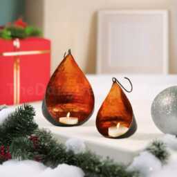 Black & Copper Candle Lanterns - Set Of 2 Recycled Metal Tea Light Holders - thumbnail 3