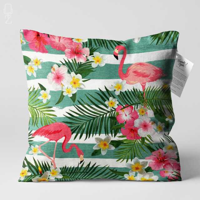Tropical Cushion Cover With Leafy Florals & Pink Flamingos - Double Sided Printing Throw Pillow On The Chenille Different Sizes - image 1