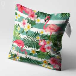 Tropical Cushion Cover With Leafy Florals & Pink Flamingos - Double Sided Printing Throw Pillow On The Chenille Different Sizes - thumbnail 3